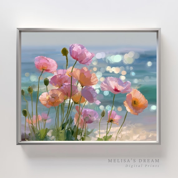 Coastal Poppy Flower Art Print, Seaside Botanical