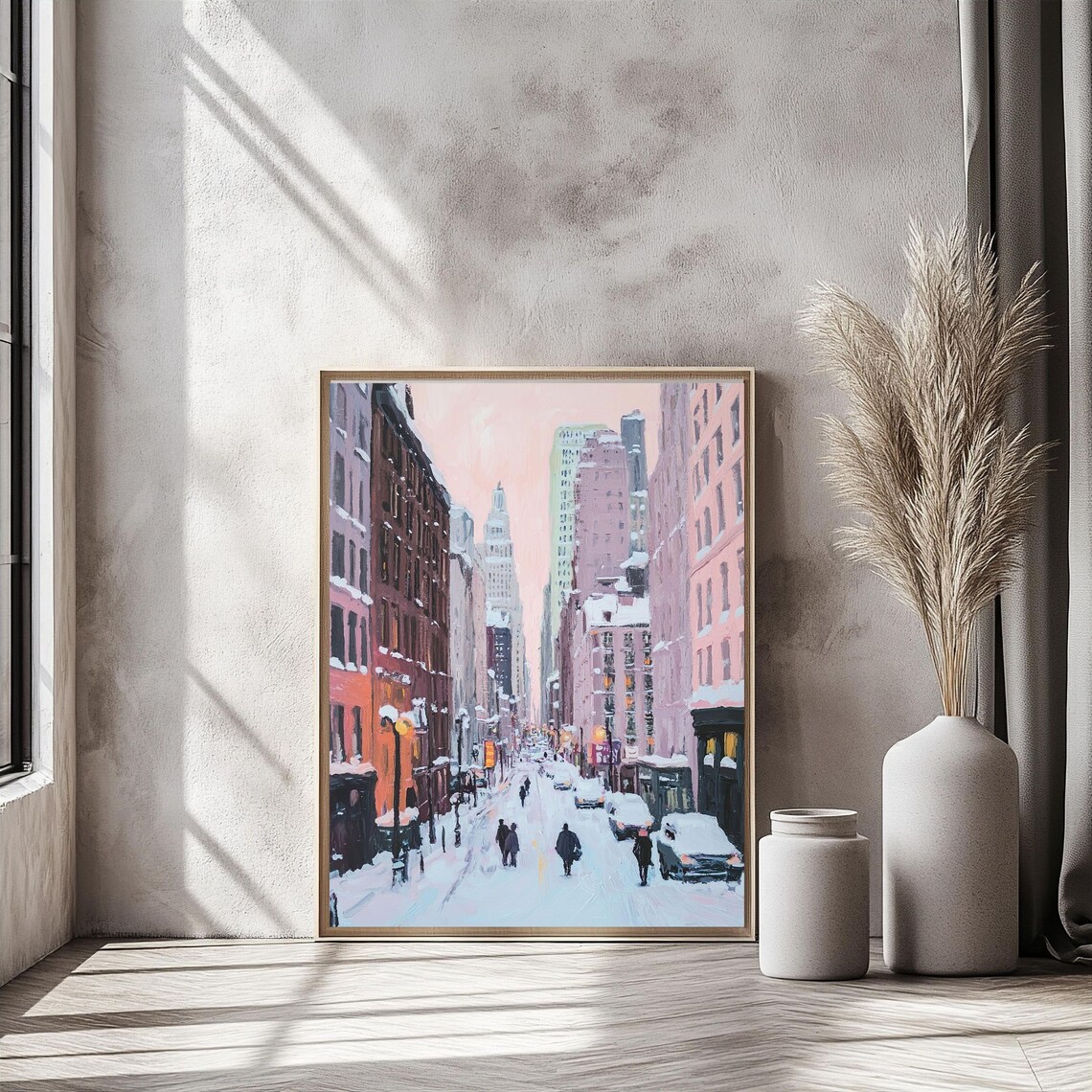 Winter Cityscape, Snowy Urban Street Painting - Image 3