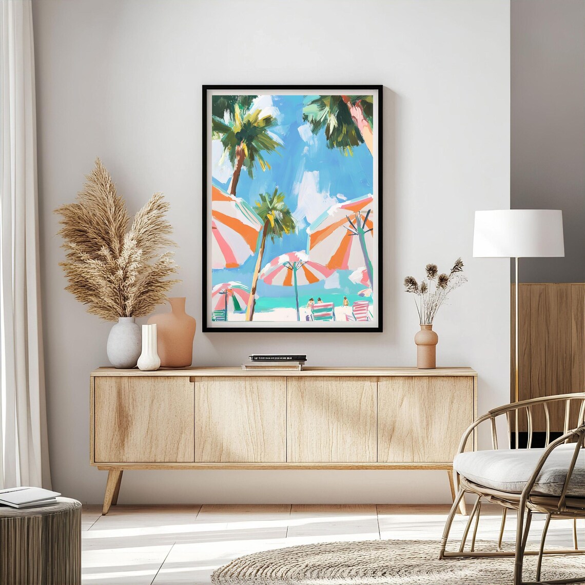 Orange Striped Beach Umbrella, Tropical Coastal Art Print - Image 2