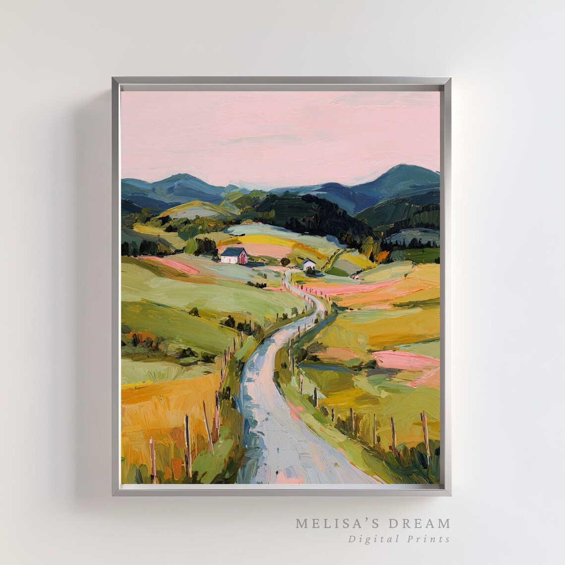 Country Road Landscape, Pastel Impressionist Art Print