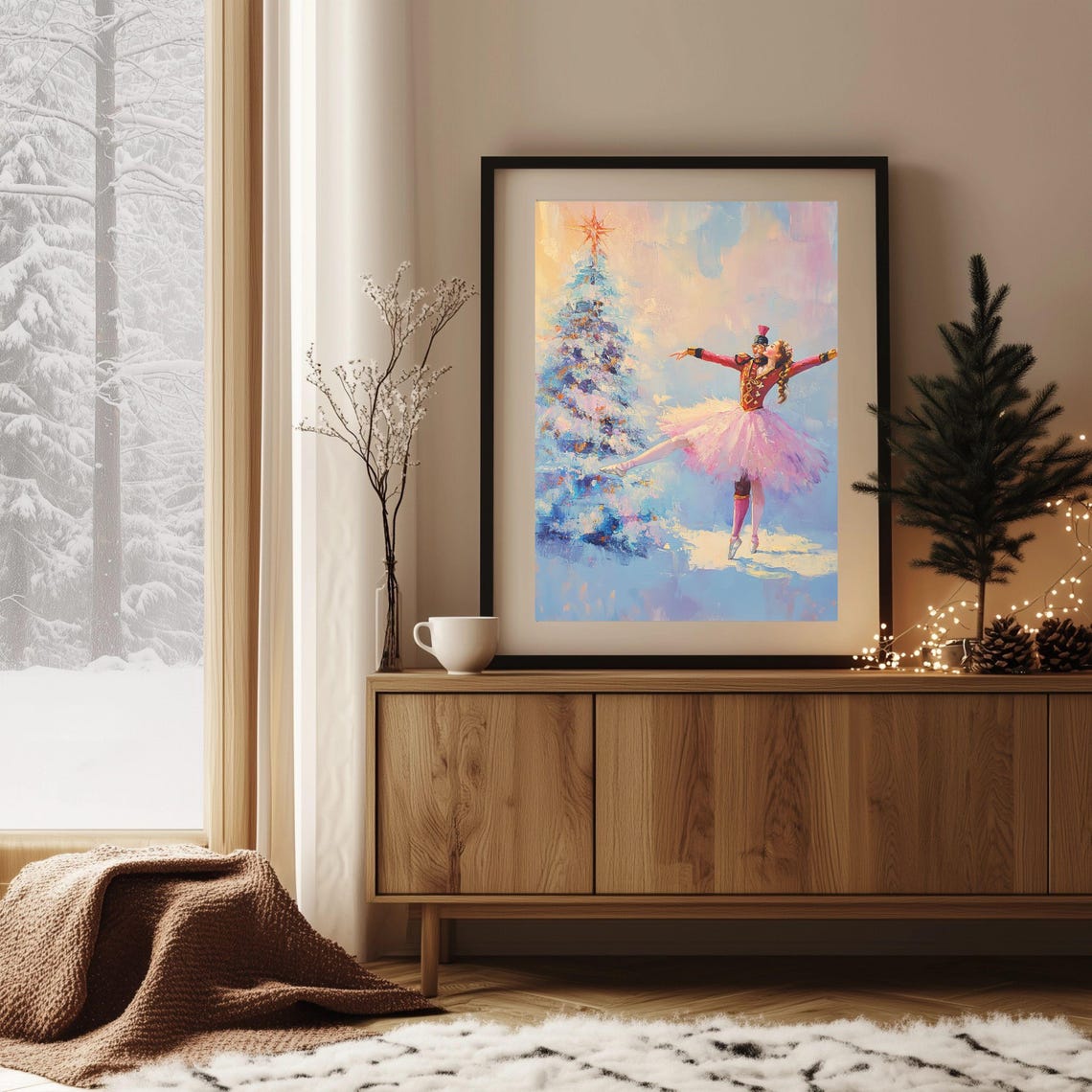 Nutcracker Ballerina Dancing by Christmas Tree Holiday Art Poster - Image 3
