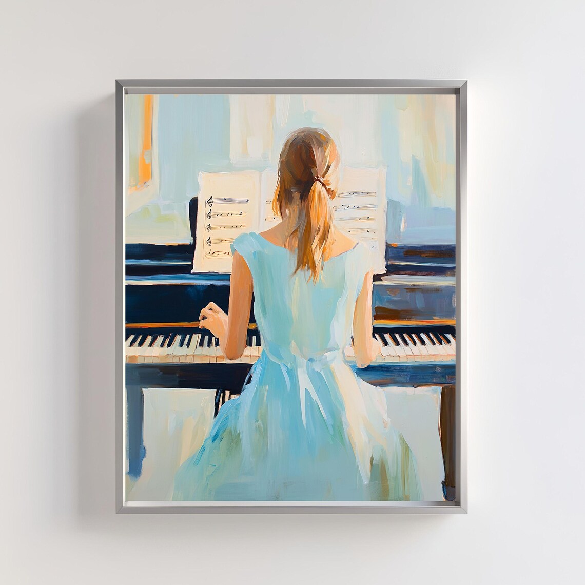 Elegant Piano Art Decor, Woman Playing Piano Portrait