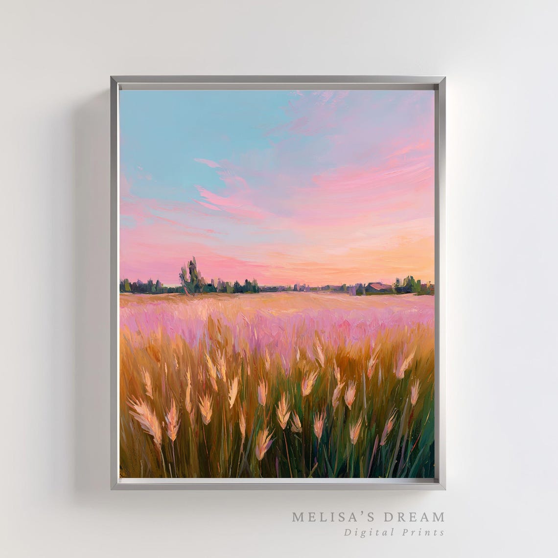 Golden Wheat Field Sunset Pastel Rural Countryside Painting Poster