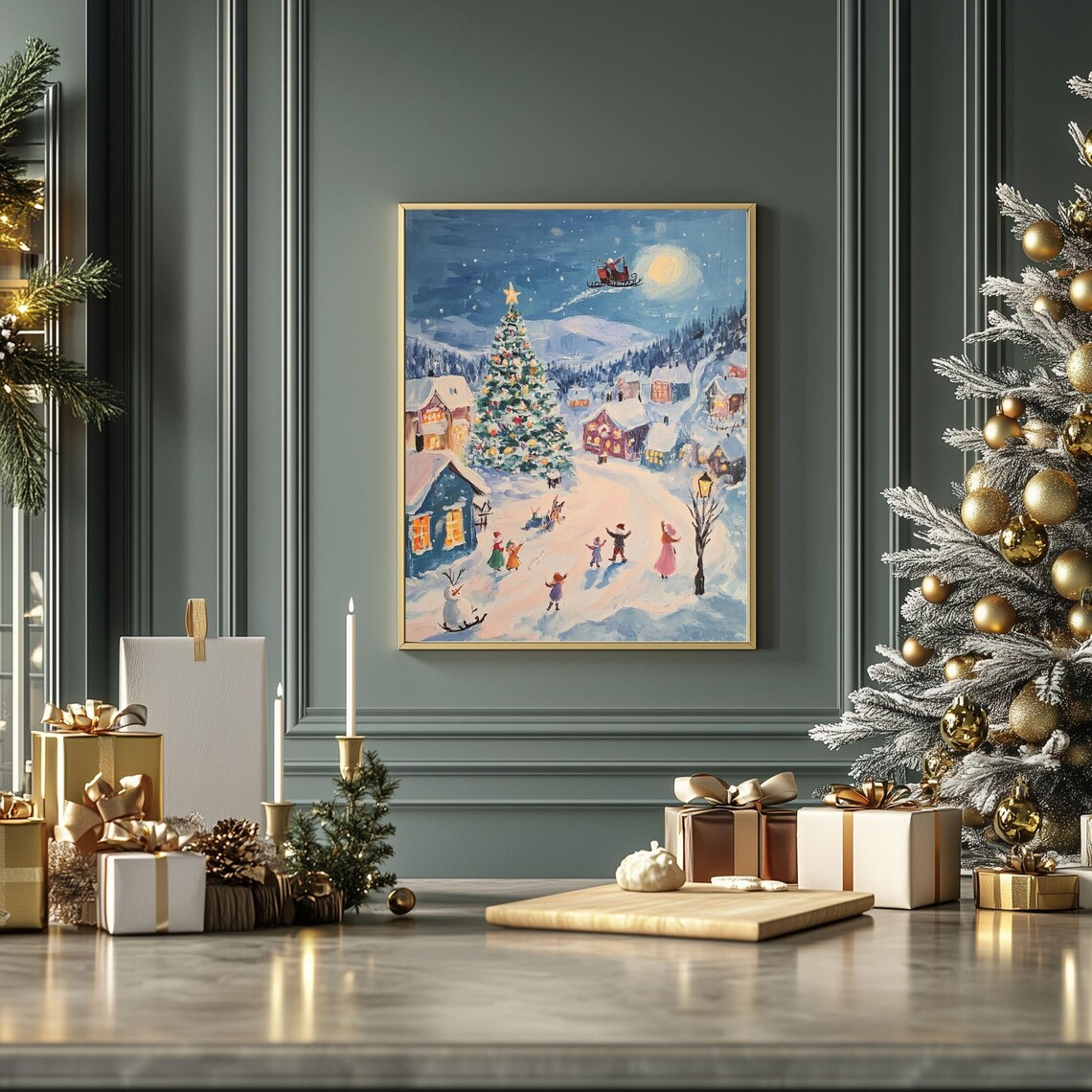 Christmas Village, Santa Sleigh Holiday Decor Art Print - Image 3
