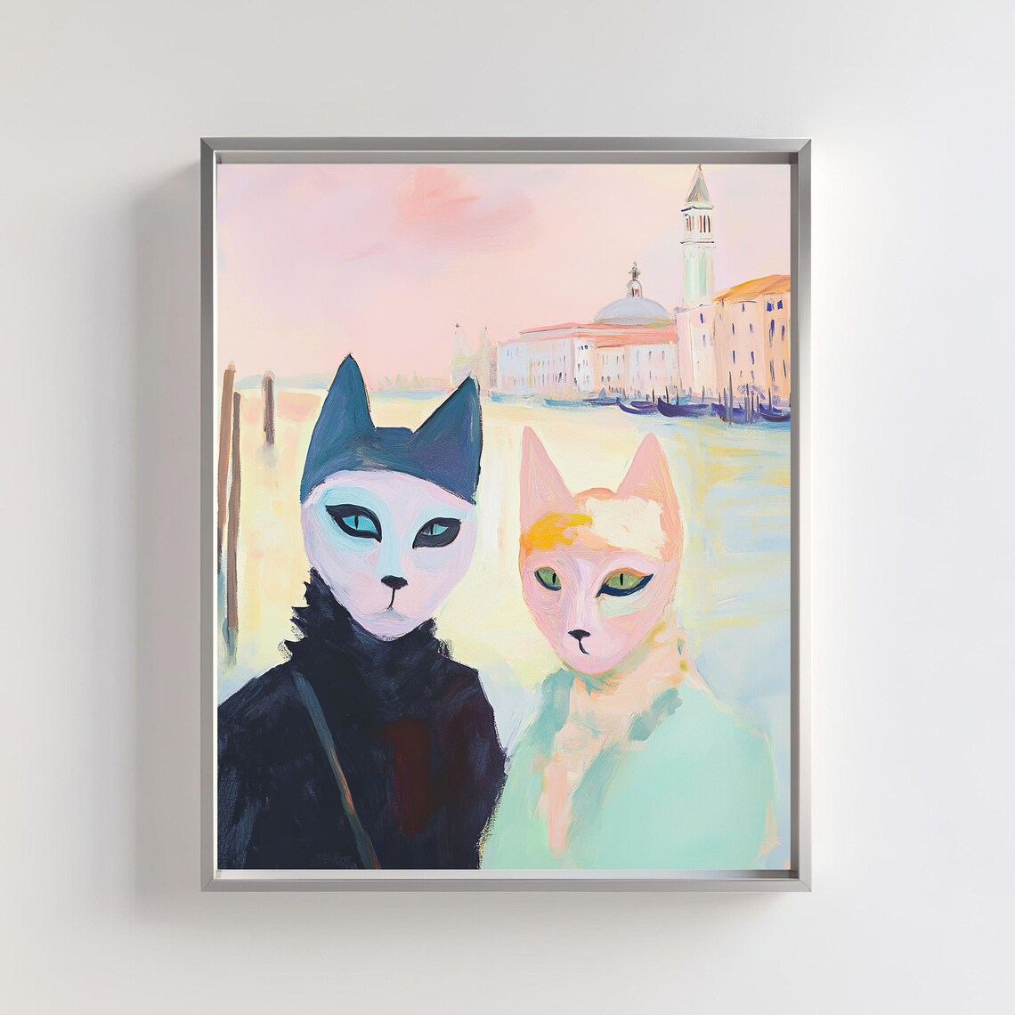 Masked Cats in Venice with Grand Canal View Whimsical Poster