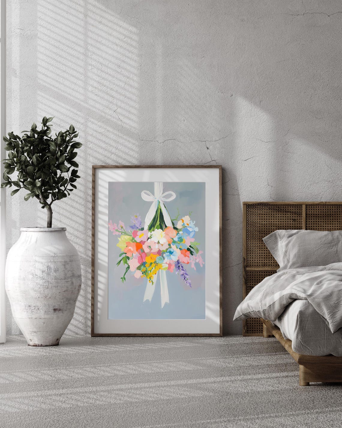 Lush Pastel Flower Bouquet Tied With White Ribbon Swag Art Poster - Image 2