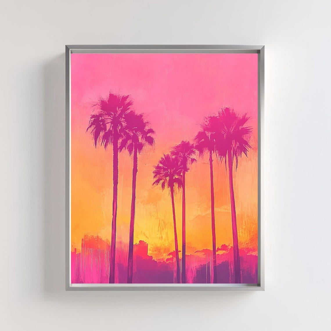 Palm Tree Silhouettes Pink Orange Sunset Tropical Beach Print