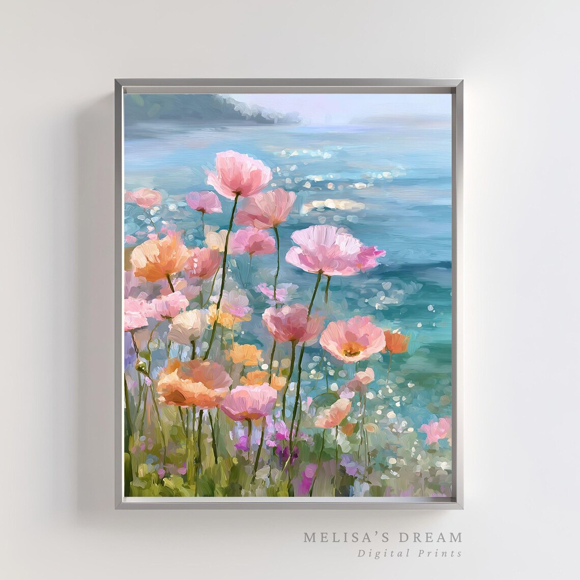 Coastal Pink Poppies and Wildflowers Art Print