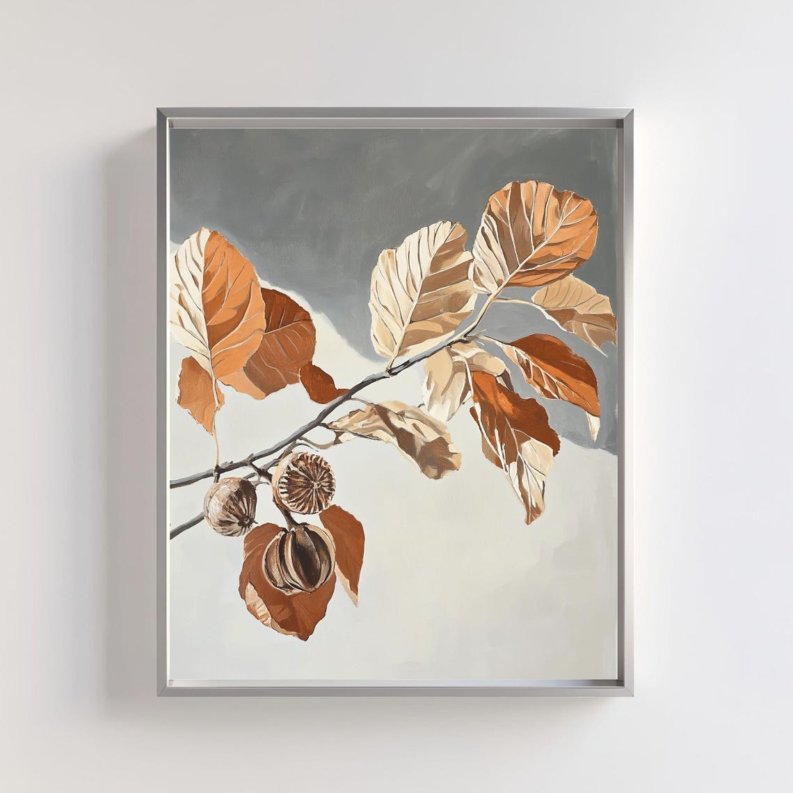 Golden Autumn Leaves Branch With Seed Pods Botanical Art Poster