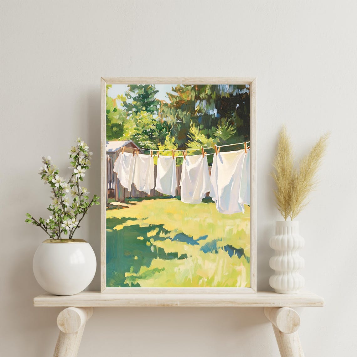 Sunlit Backyard Clothesline, Rustic Country Art Print - Image 4