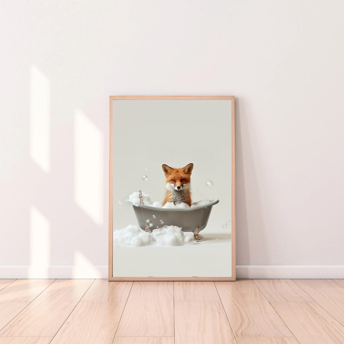 Fox Relaxing in a Bubble Bath Tub Cute Bathroom Funny Animal Print