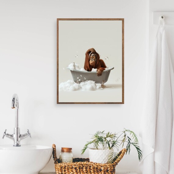Orangutan Bubble Bath Funny Bathroom Kids Animal Portrait Poster