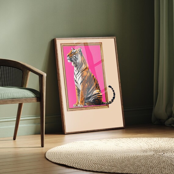 Tiger Art Print Hot Pink Maximalist Wall Decor