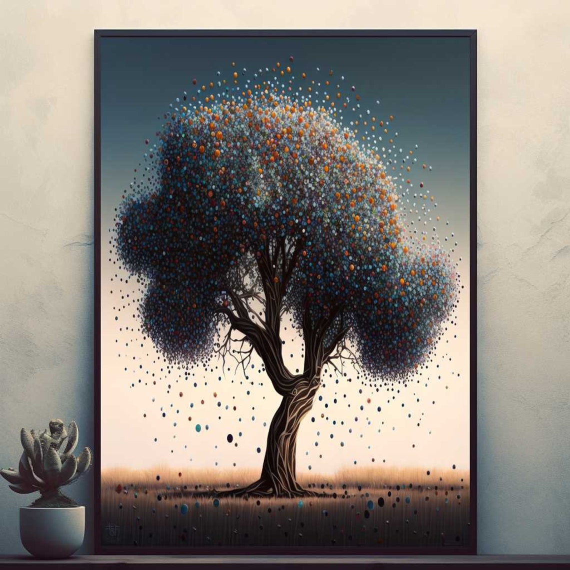 Abstract Dotted Canopy Tree Pointillism Modern Nature Art Poster