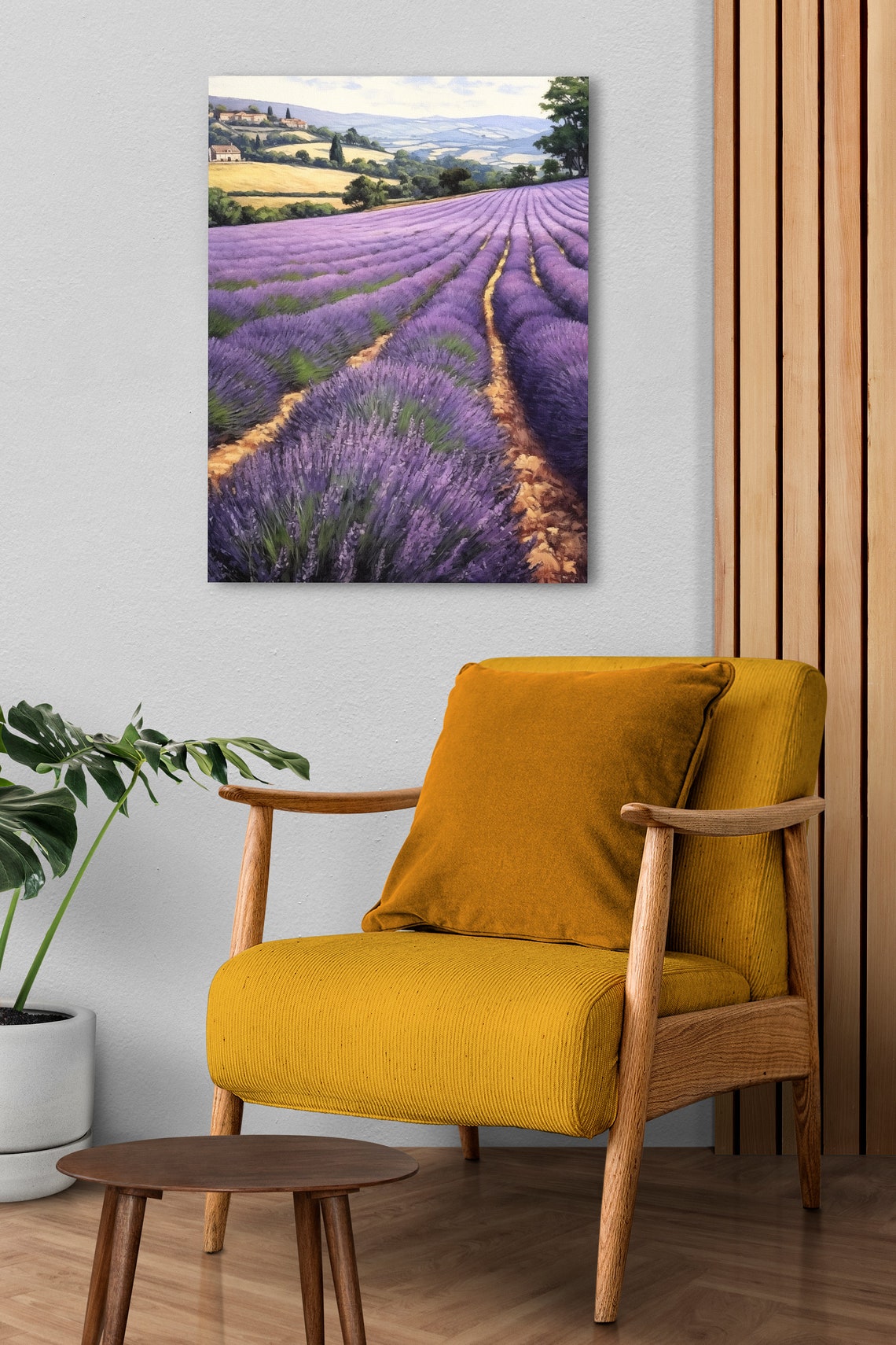 Lavender Field Rows Poster with a Hilltop Village in the Distance - Image 2