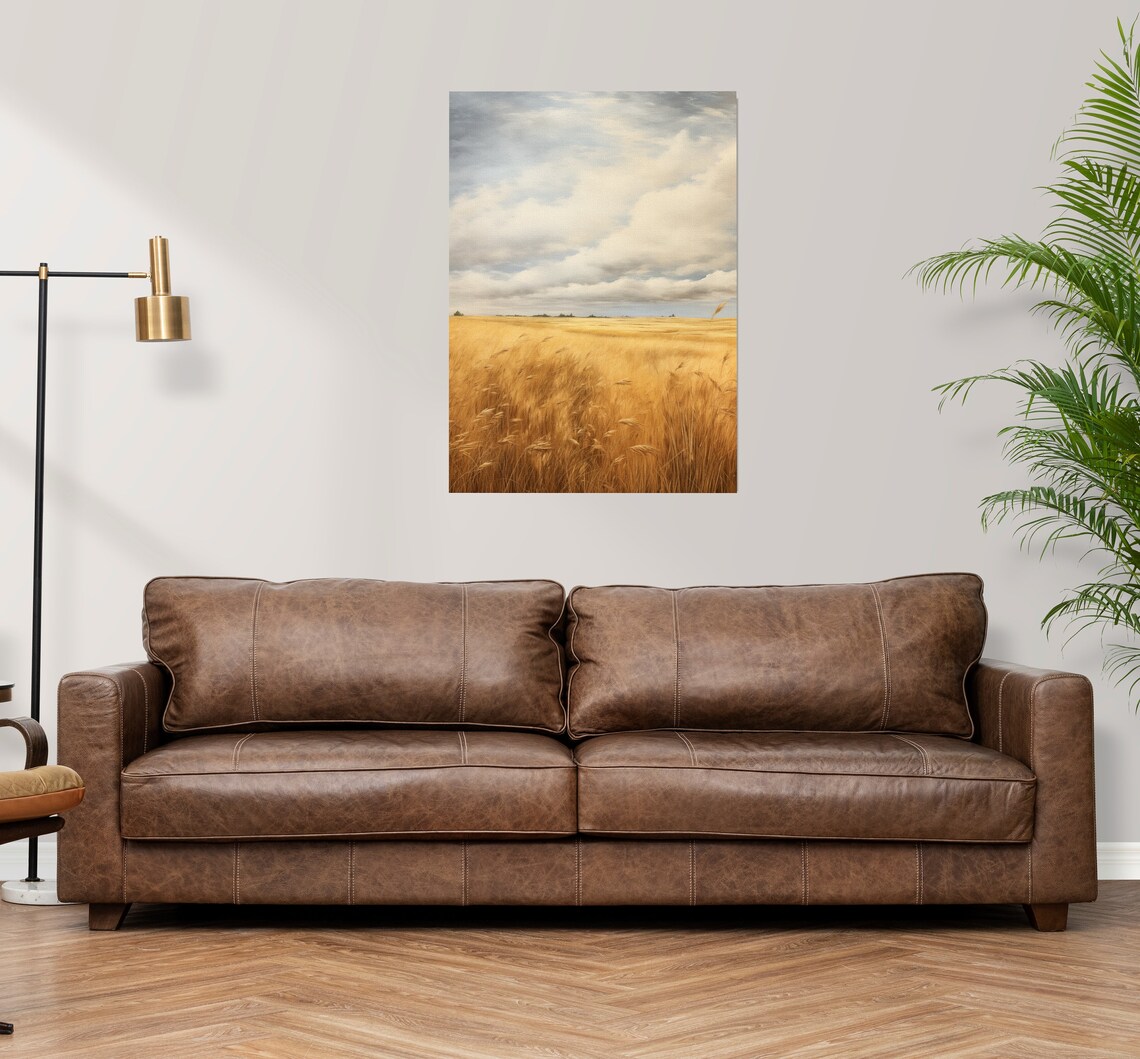 Golden Wheat Field Poster Under a Vast Cloudy Sky Minimalist Landscape - Image 3