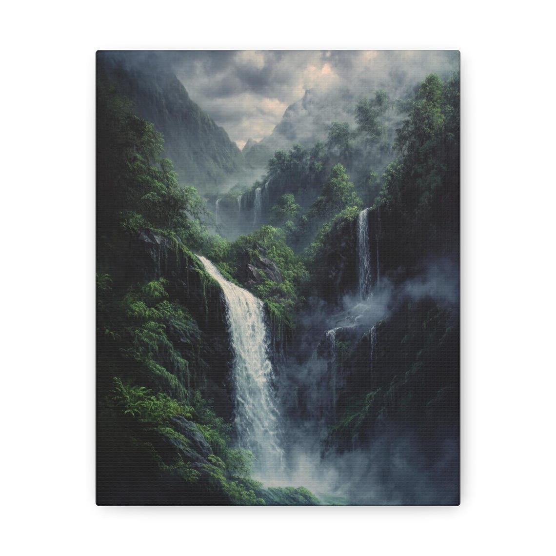Waterfall Print Mountain Waterfall Painting Nature Wall Art Rustic Farmhouse Decor River Scene Artwork Landscape Oil Painting - Image 3