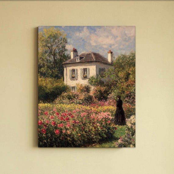Inspired By Claude Monets The Garden Of Monet At Argenteuil Wall Art Canvas Print Floral Botanical Decor Landscape Painting