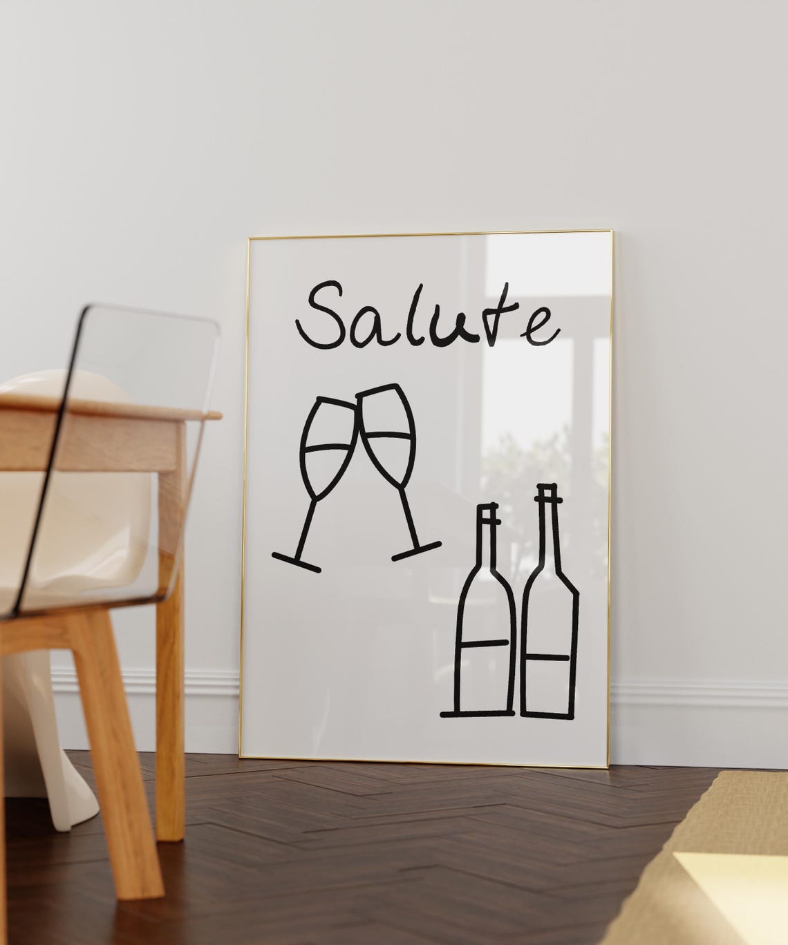 Salute Champagne Toast Minimalist Line Art Kitchen Bar Poster - Image 4