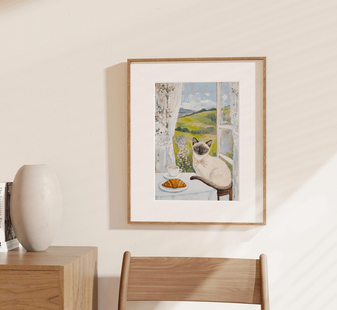 Siamese Cat Cafe Art Print, Cat Lover Decor - Image 3