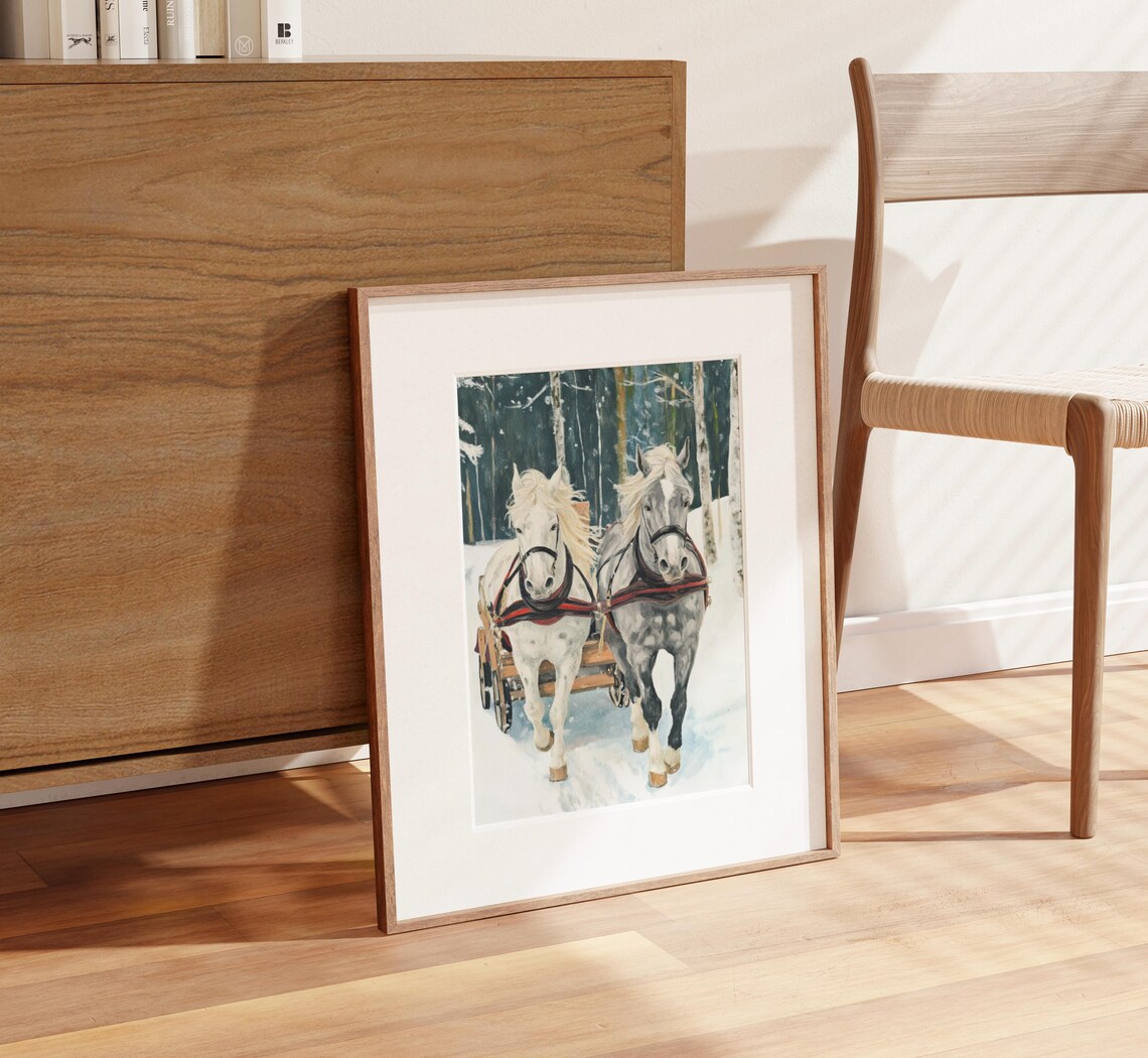 Winter Horse Carriage Wall Art Equestrian Winter Scene Farmhouse Christmas Decor Winter Horses Horse Lover Gift Horse Mom - Image 2