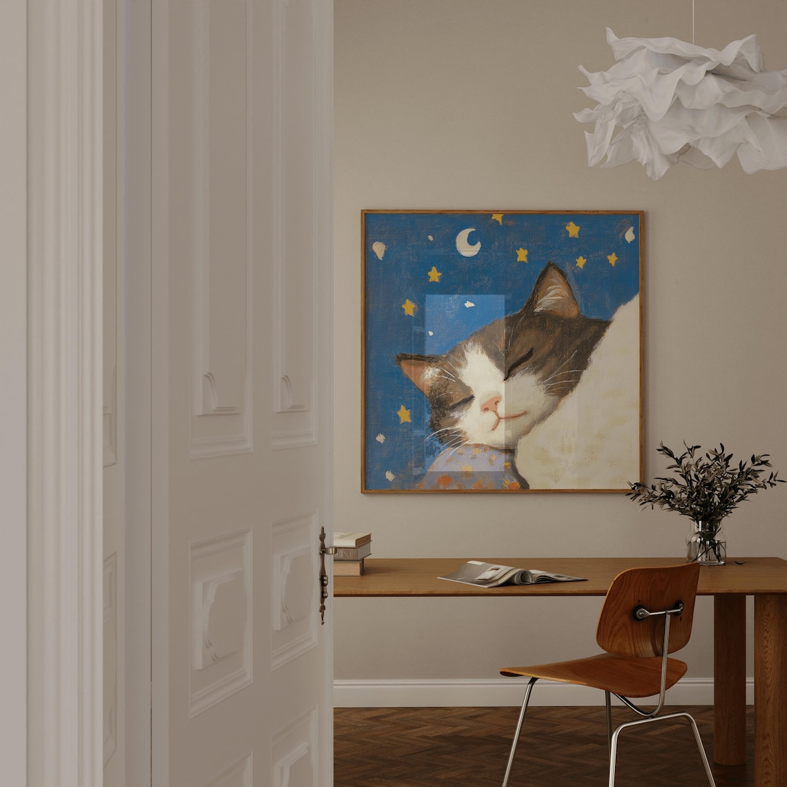 Sleeping Cat Starry Night Inspired Art Print - Image 3