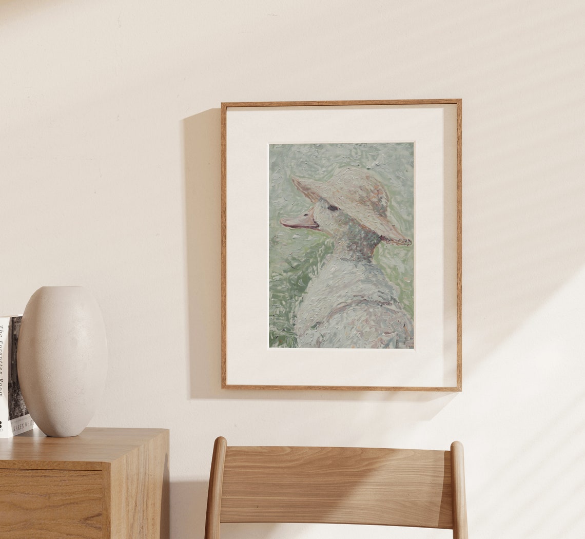 White Duck in Straw Hat Garden Portrait Vintage Nursery Art Print - Image 4