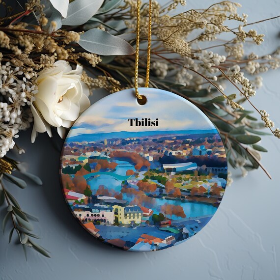 Tbilisi Georgia Painted Cityscape Round Travel Souvenir Wall Art