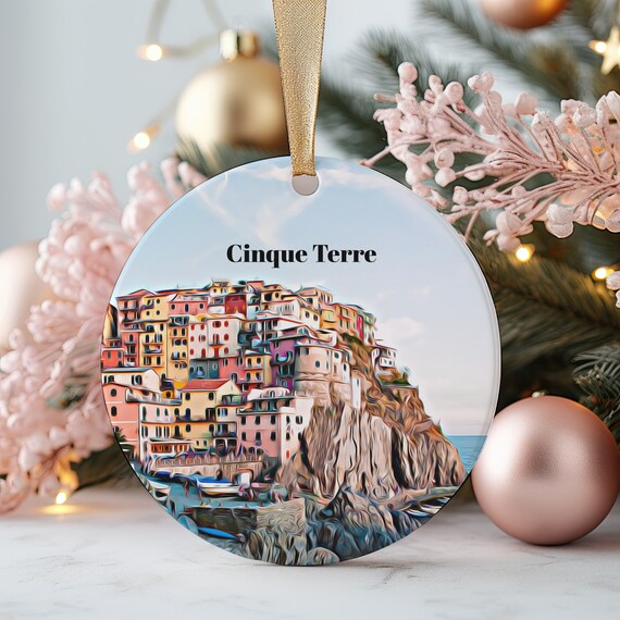 Cinque Terre Italian Colorful Cliff Village Round Keepsake Print