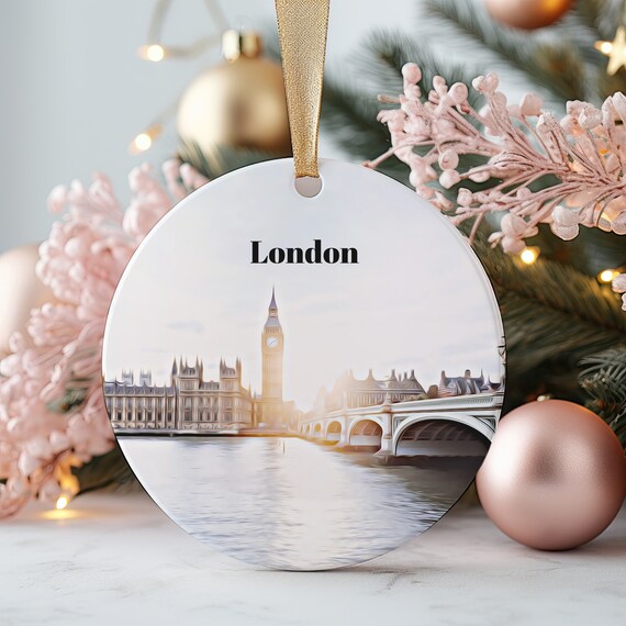 London Big Ben Westminster Bridge Christmas Ornament Travel Poster