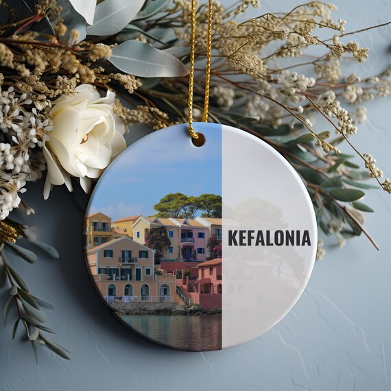 Kefalonia Greek Island Harbor Village Round Ornament Wall Art