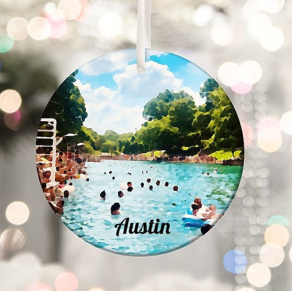 Austin Texas Busy Swimming Hole Round Travel Souvenir Poster