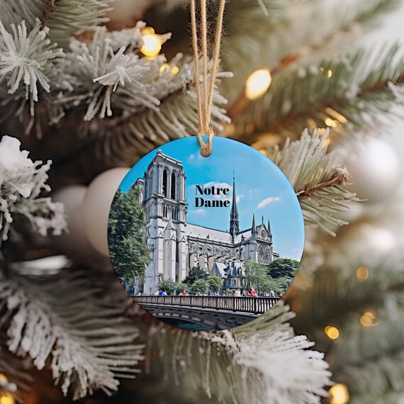 Notre Dame Paris Cathedral Christmas Ornament Keepsake Round Art Print