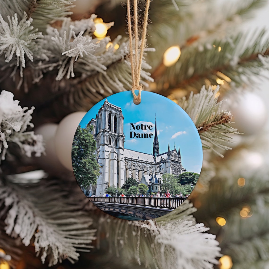 Notre Dame Paris Cathedral Christmas Ornament Keepsake Round Art Print