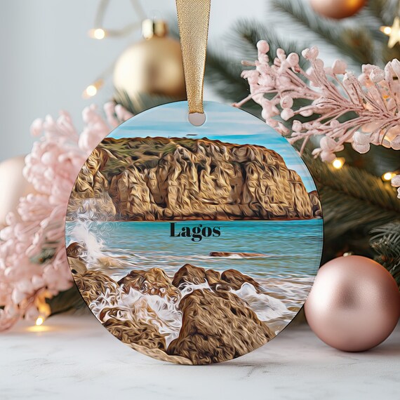 Lagos Portugal Coastal Cliffs Teal Sea Christmas Travel Poster