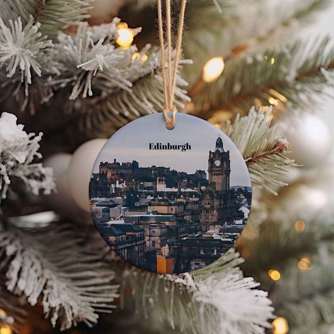 Royal Edinburgh Scotland Castle Skyline Holiday Ornament Print