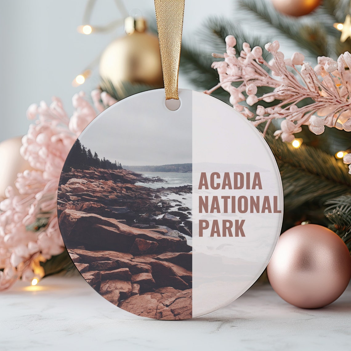 Acadia National Park Rocky Coast Christmas Ornament Souvenir Print