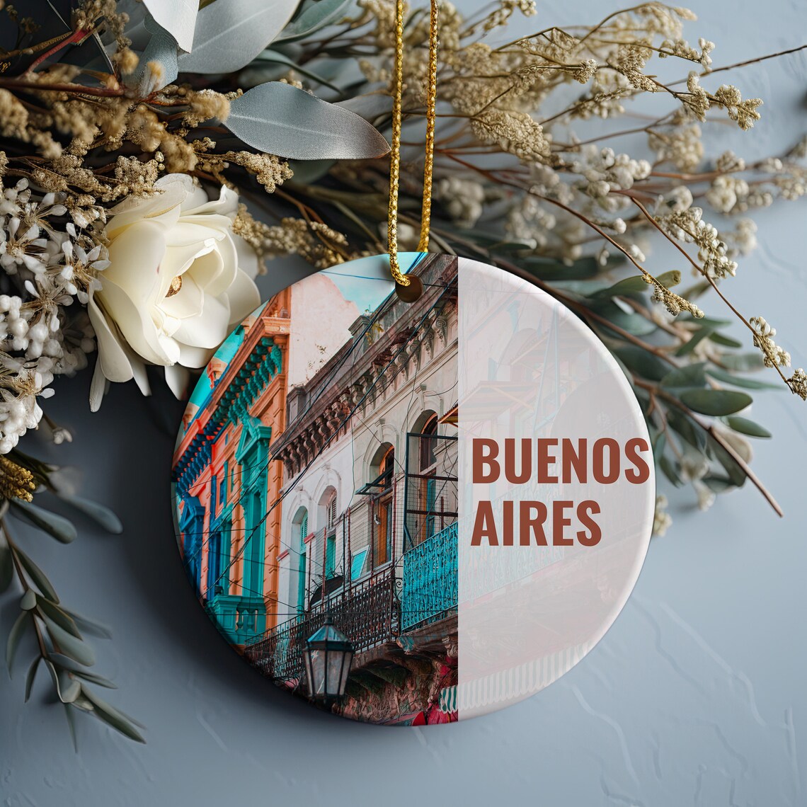 Buenos Aires Colorful Street Facades Split Photo Round Ornament Poster