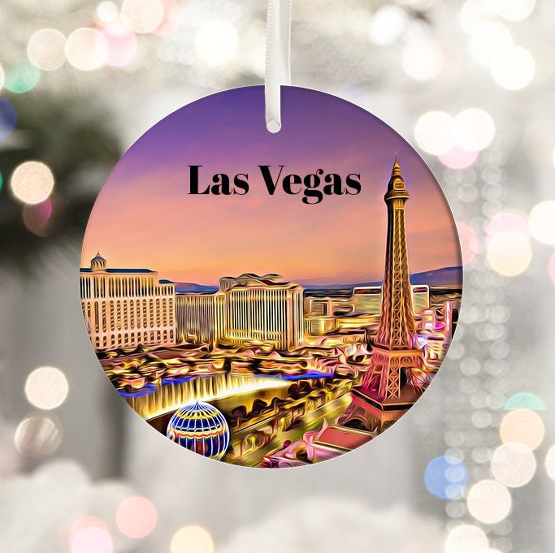 Las Vegas Nevada Sunset Strip Skyline Holiday Ornament Print