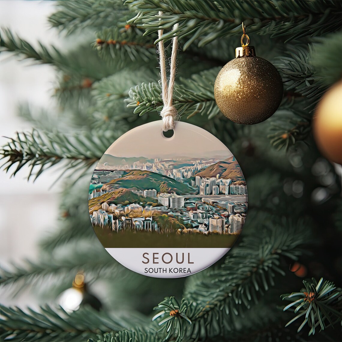 Seoul South Korea City Skyline Mountain Christmas Travel Poster