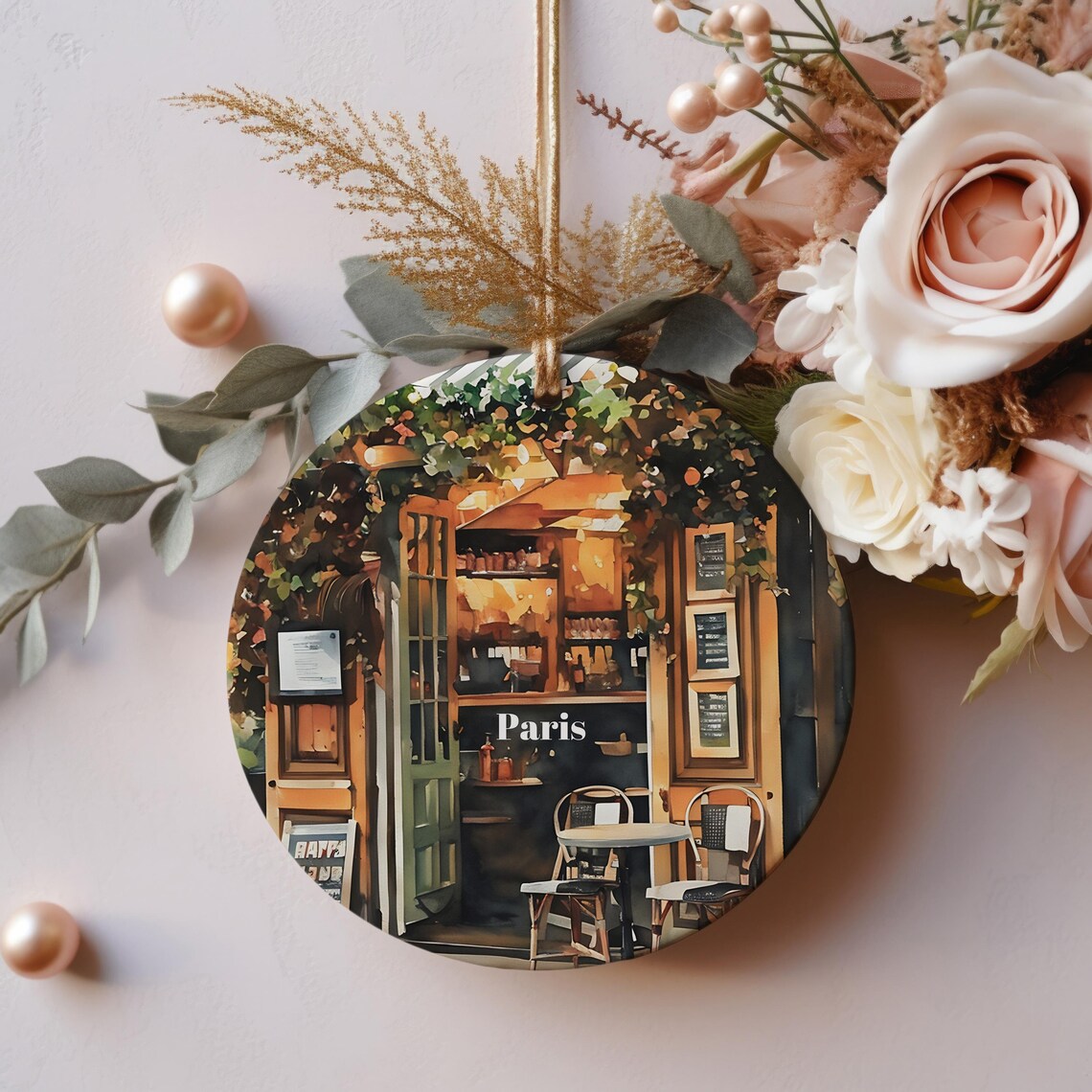 Paris French Bistro Cafe Christmas Ornament Travel Souvenir Poster