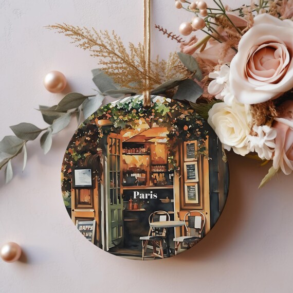 Paris French Bistro Cafe Christmas Ornament Travel Souvenir Poster