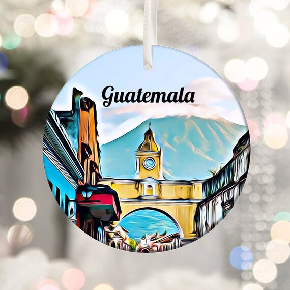 Guatemala Antigua Arch Volcano Landmark Round Ornament Wall Art