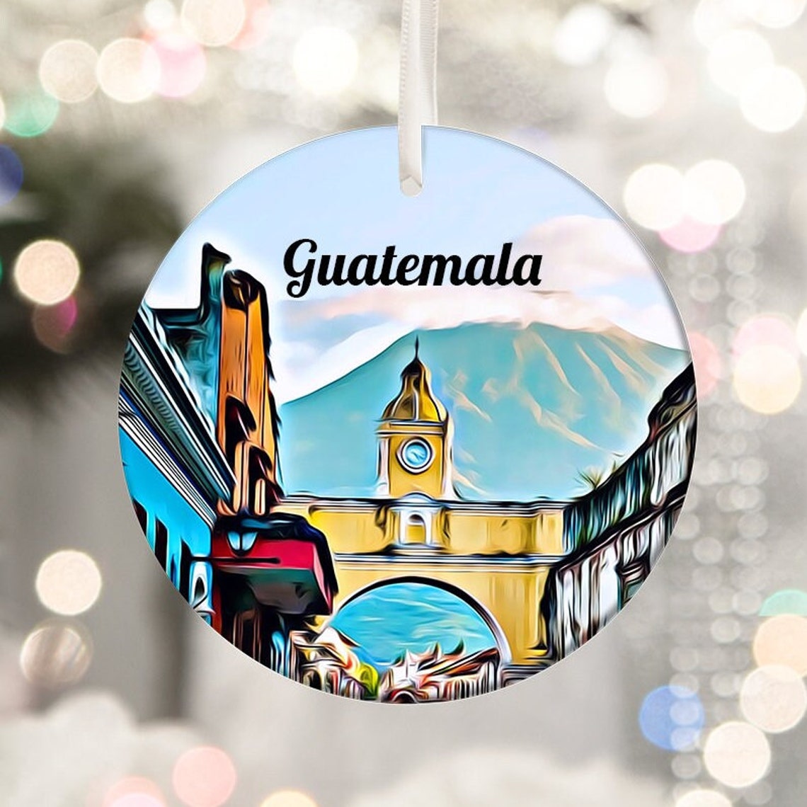 Guatemala Antigua Arch Volcano Landmark Round Ornament Wall Art