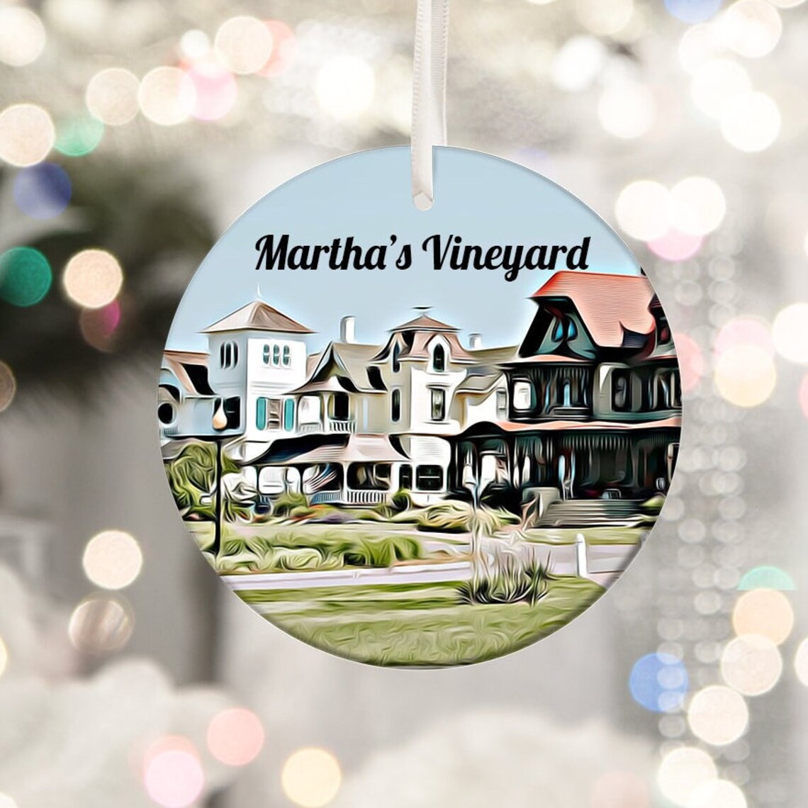 Martha's Vineyard Victorian Houses Christmas Ornament Travel Keepsake Poster
