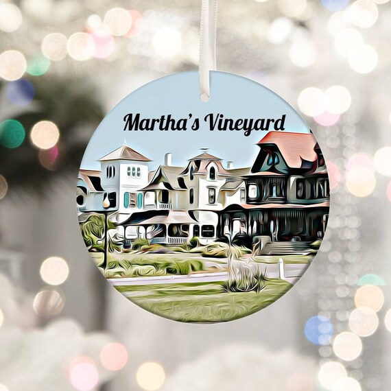 Martha's Vineyard Victorian Houses Christmas Ornament Travel Keepsake Poster