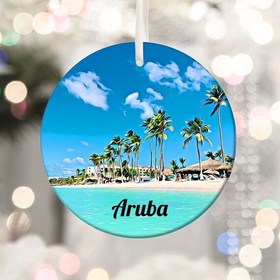 Aruba Palm Beach Turquoise Water Round Christmas Ornament Print