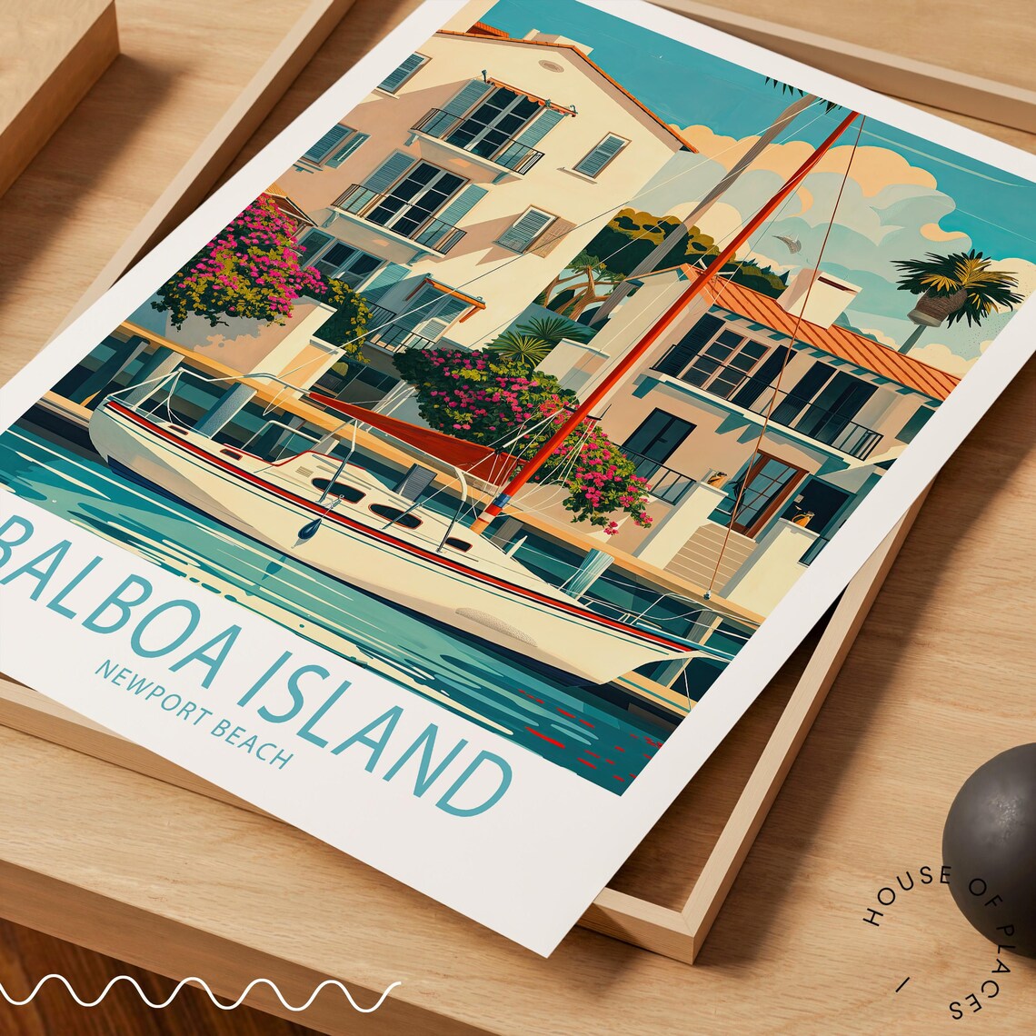 Balboa Island Newport Beach Sailboat Waterfront Homes Travel Poster - Image 3