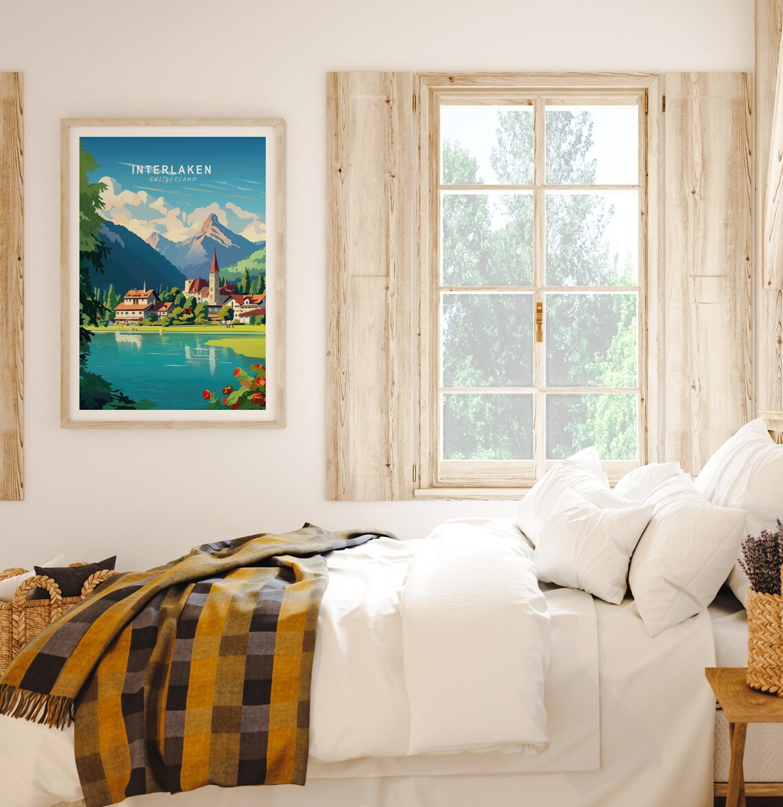 Interlaken Switzerland Alpine Village Lake Peaks Travel Poster - Image 2