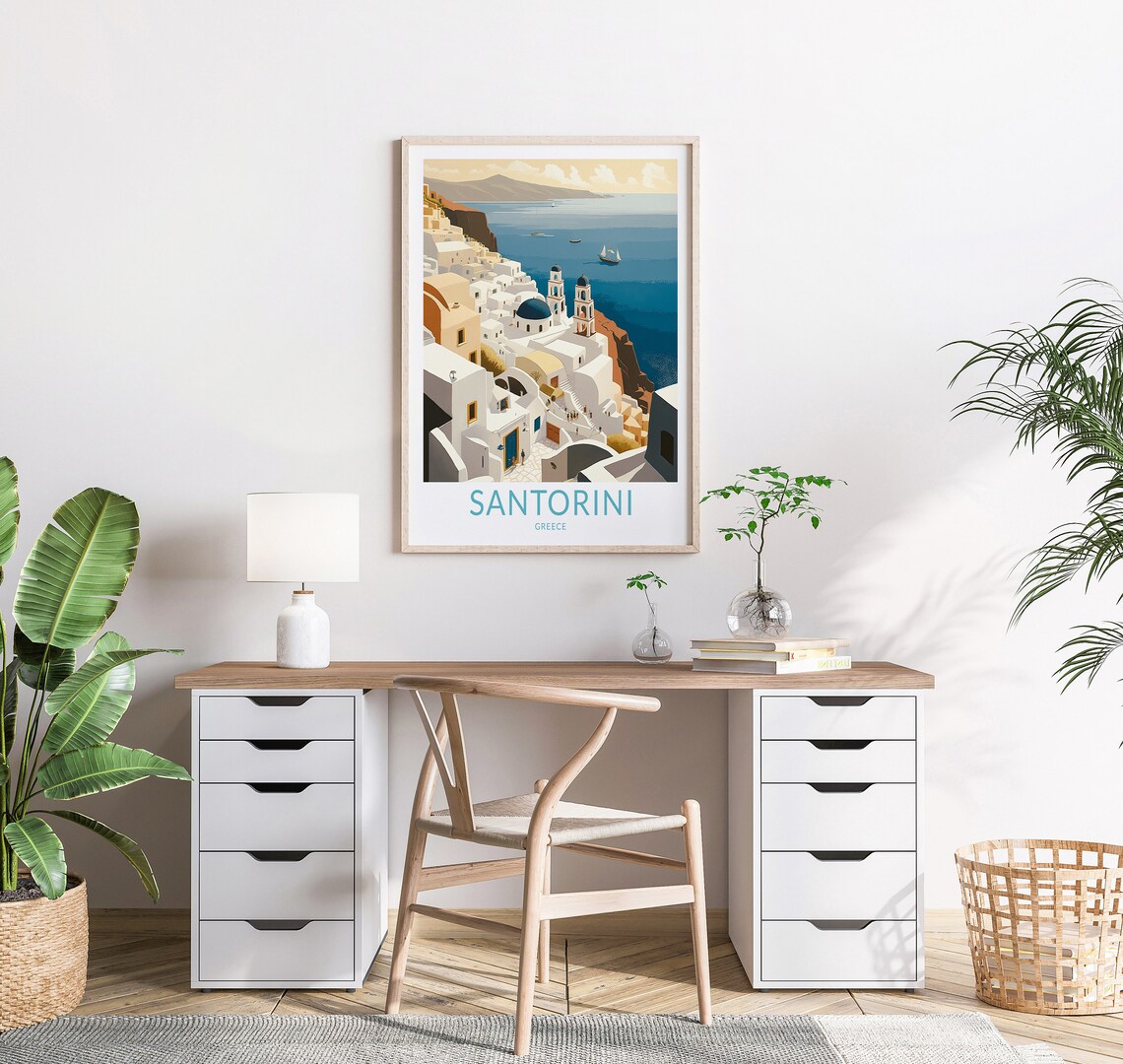Santorini Greece Travel Poster, City Travel Art - Image 2